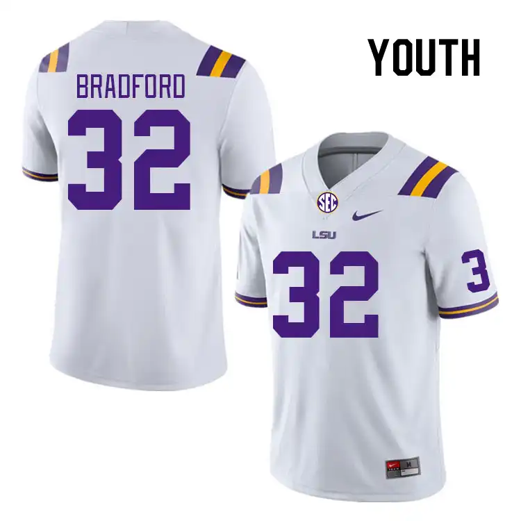 Youth LSU Tigers Tre Bradford #32 White NCAA Football Jersey